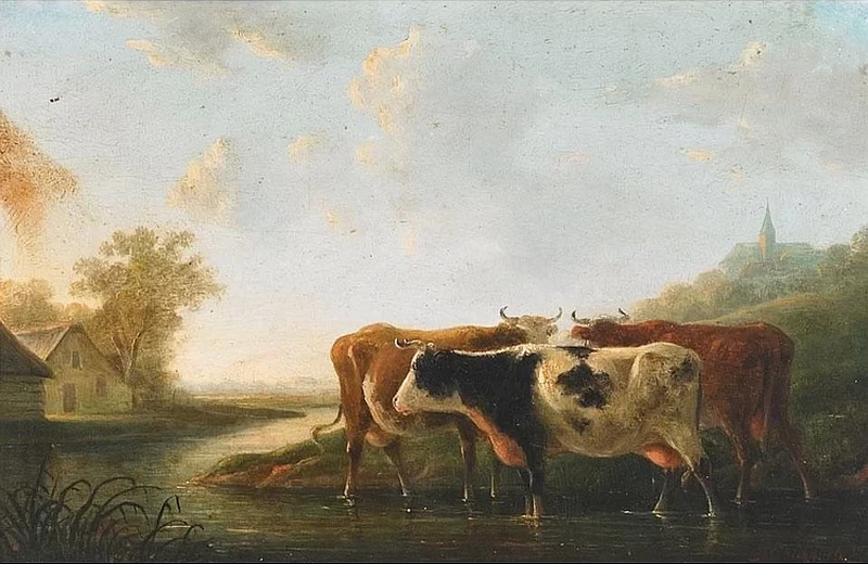 Balthasar Ommeganck - Mucche al fiume